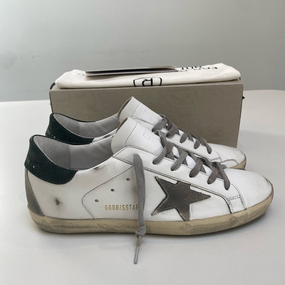 Golden Goose Superstar Sneaker White Leather/Green Suede/Gray sz 41 New in Box - Picture 2 of 13
